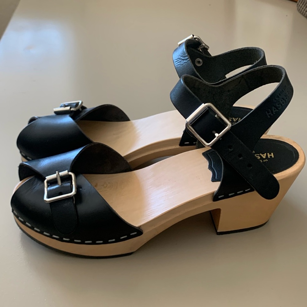 Swedish Hasbeens Black Leather Sandals